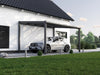 Alufuchs Carport Freistehend im Curved Design aus Aluminium in Anthrazit mit 2 Pfosten am Einfamilienhaus