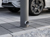 Integrierter Wasserablauf im Curved Pfosten eines Alufuchs Carports – elegante Regenwasserführung zur Entwässerung