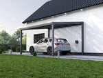 Alufuchs Carport Freistehend im Classic Design aus Aluminium in Anthrazit mit 2 Pfosten am Einfamilienhaus