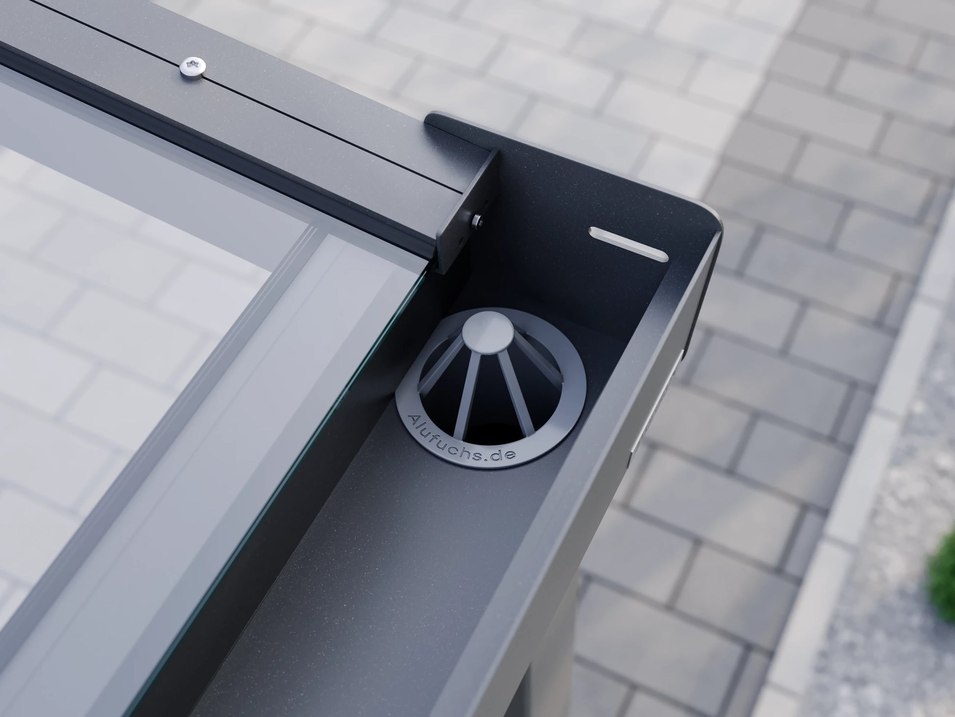 Blattfänger in der Regenrinne eines Alufuchs Carports mit VSG Glas Klar im Classic Design