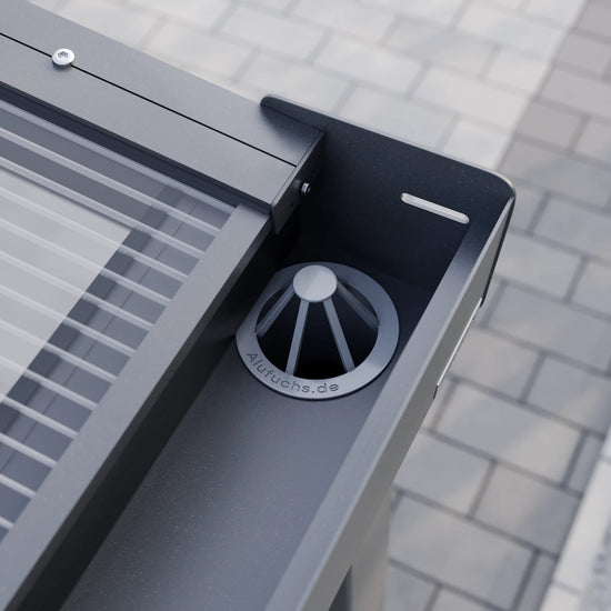 Blattfänger in der Regenrinne eines Alufuchs Carports mit Doppelstegplatten Klar im Classic Design