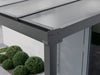 Seitenansicht der Regenrinnen-Seitenkappe einer Alufuchs Eingangsüberdachung im Classic Design mit Doppelstegplatten Klar