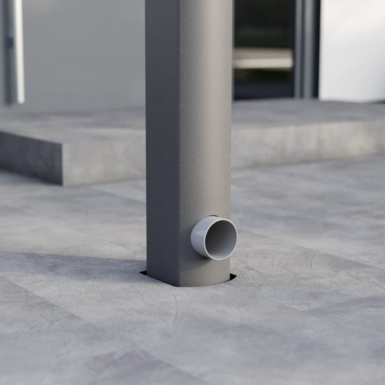 Integrierter Wasserablauf im Curved Pfosten einer Alufuchs Eingangsüberdachung – elegante Regenwasserführung zur Entwässerung